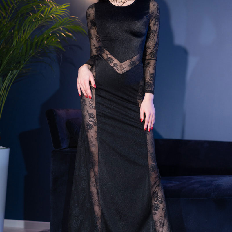 Vestido De Cocktail Comprido Cr-4408 Preto