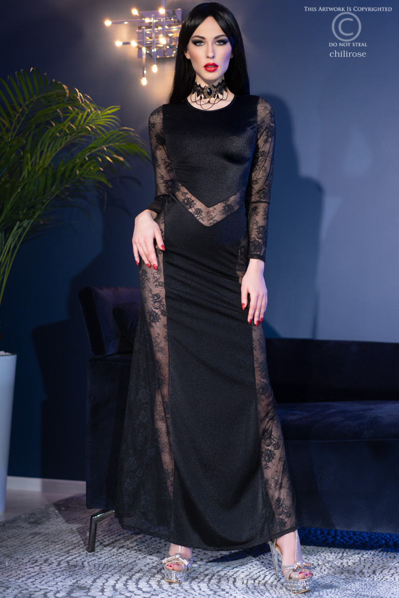 Vestido De Cocktail Comprido Cr-4408 Preto - Image 6
