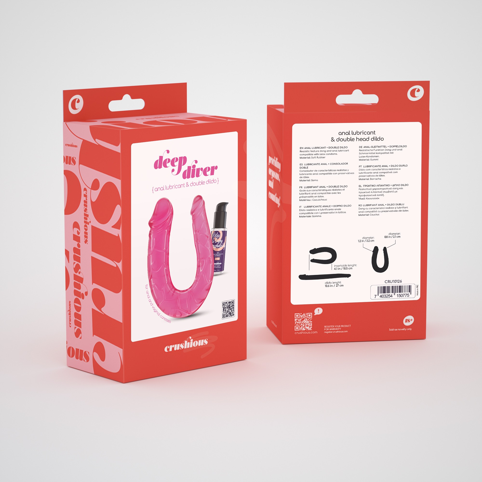 Deep Diver Dildo Duplo Com Lubrificante Anal 50Ml Crushious Rosa - Image 9