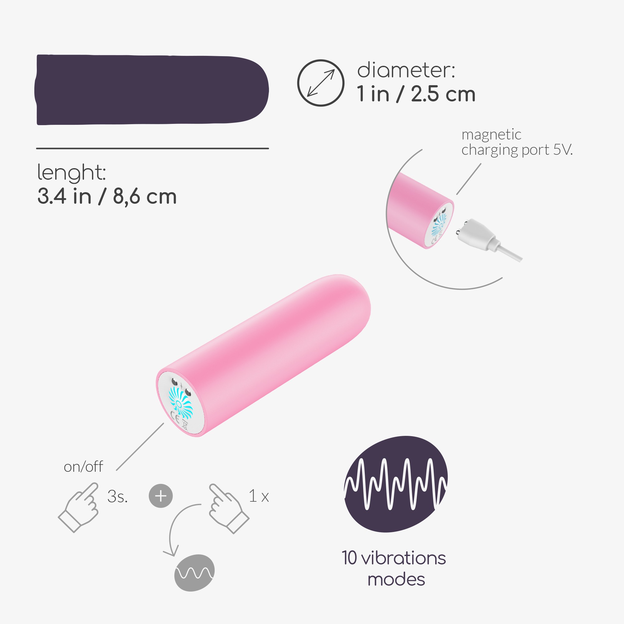 Quackers Bala Vibratória Recarregável Por Usb Rosa Crushious - Image 8