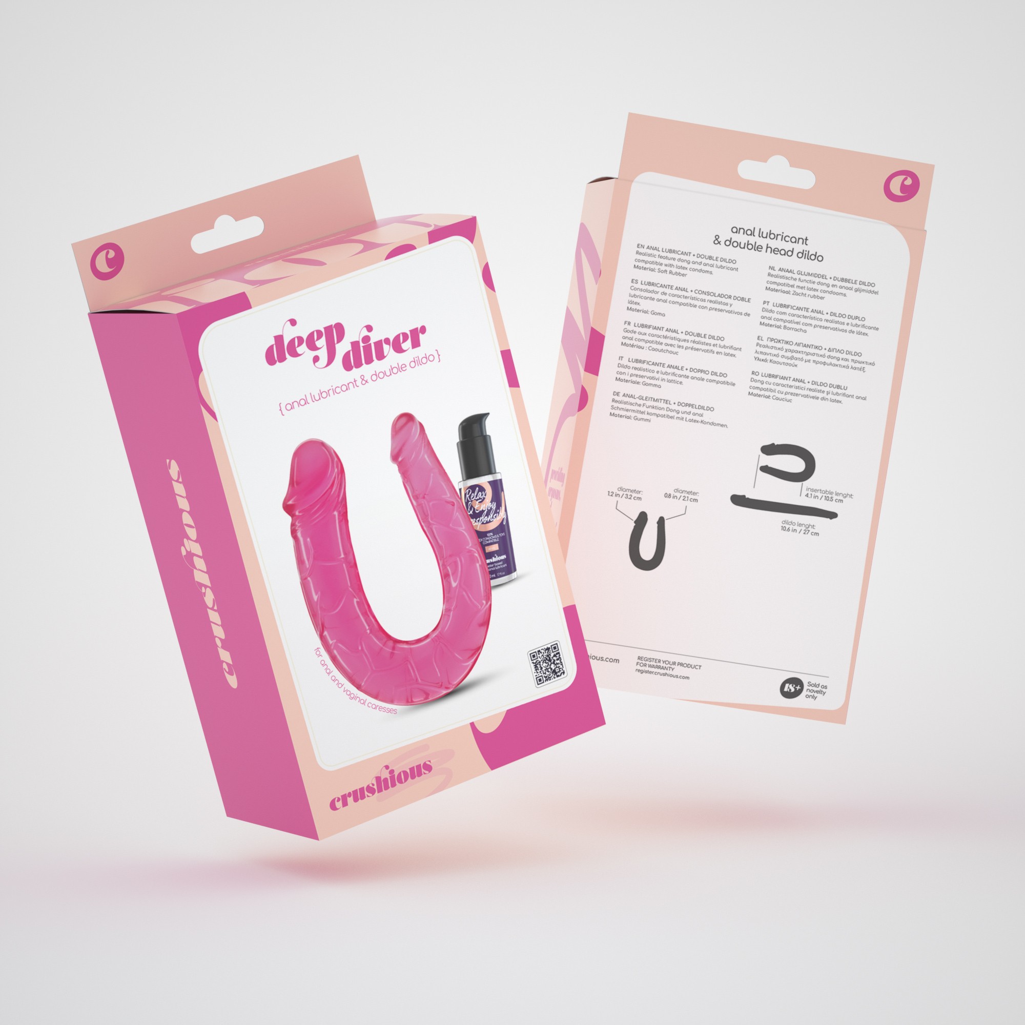 Deep Diver Dildo Duplo Com Lubrificante Anal 50Ml Crushious Rosa - Image 10