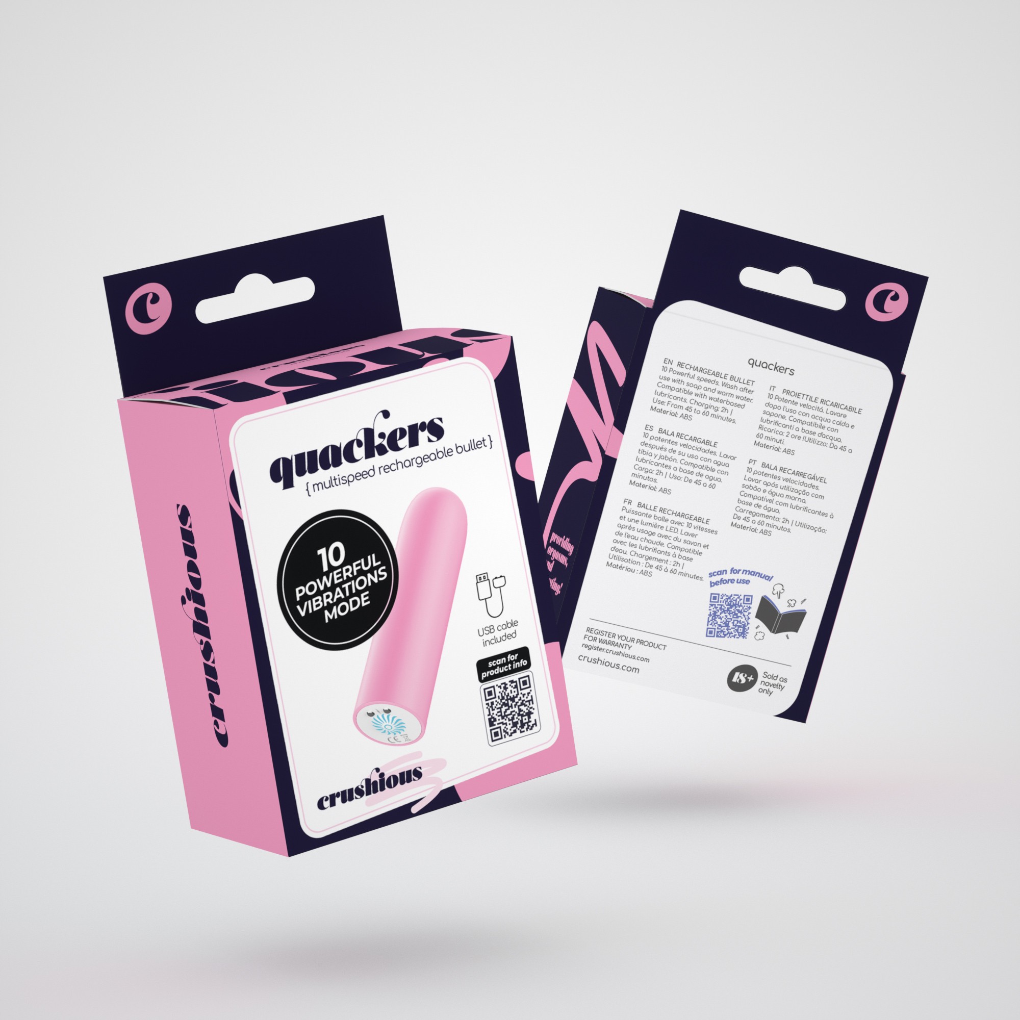 Quackers Bala Vibratória Recarregável Por Usb Rosa Crushious - Image 10